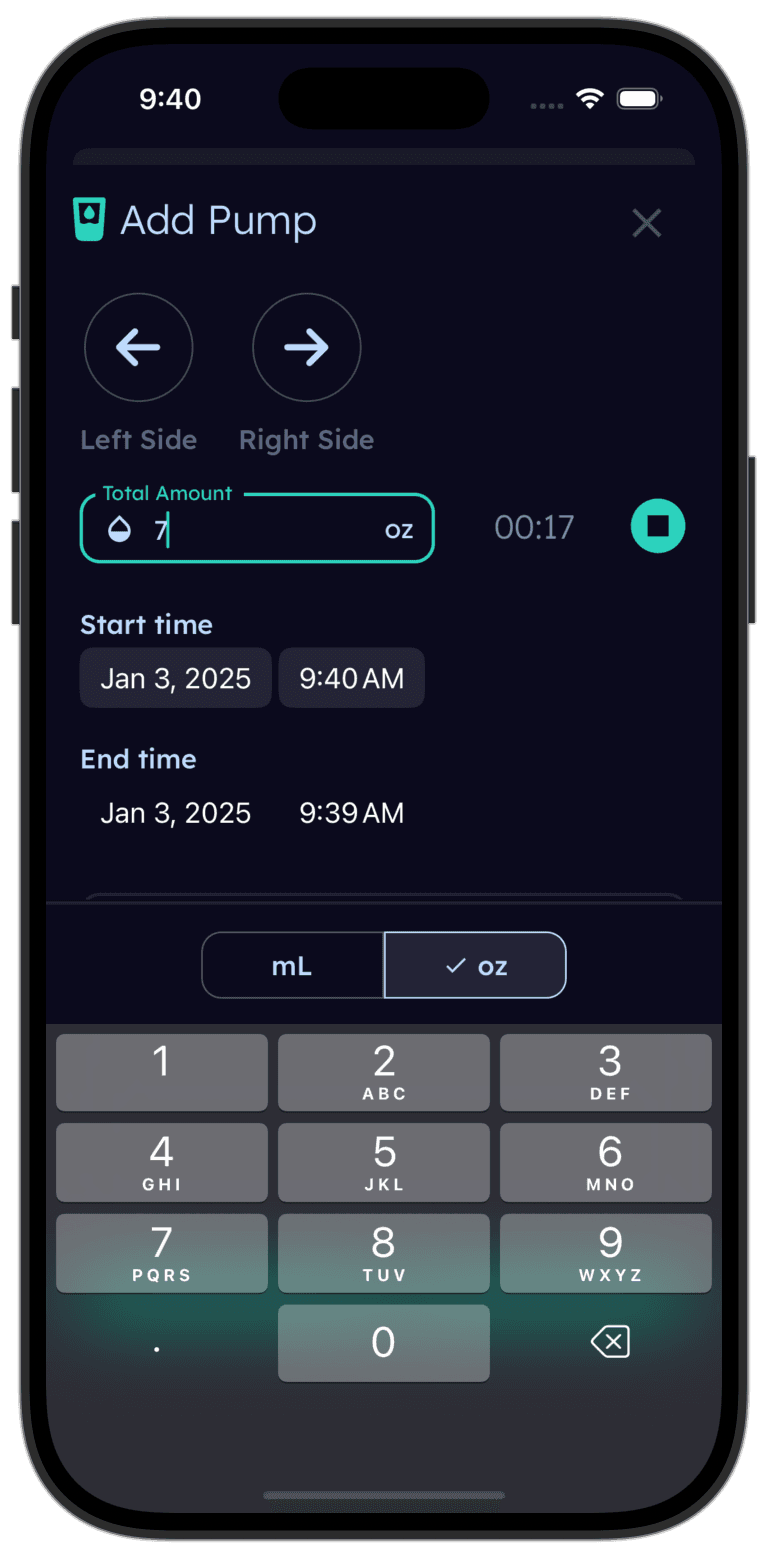 Tinylog pumping log showing session output and daily totals