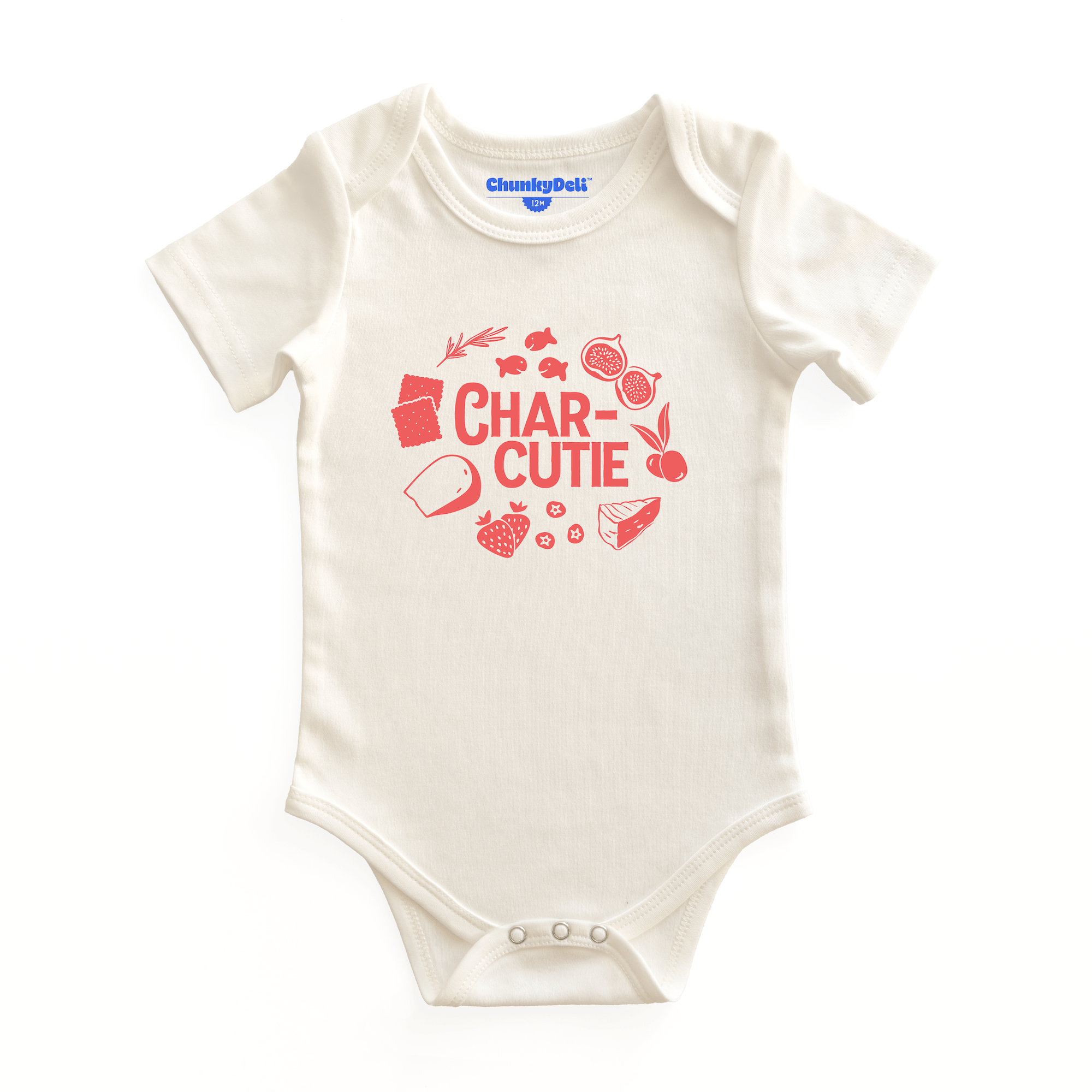 Chunky Deli Char-Cutie Baby Bodysuit in 100 percent cotton with charcuterie-themed design